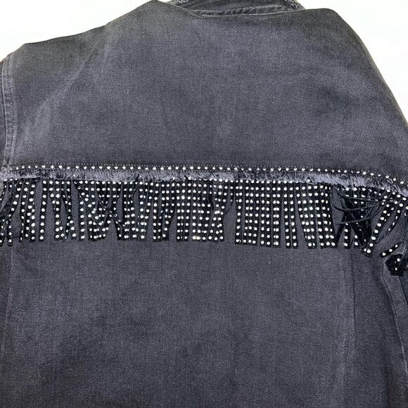 NWOT Zara Fringe Black Denim Studded Shirt Jacket Sz 10 - Picture 3 of 3
